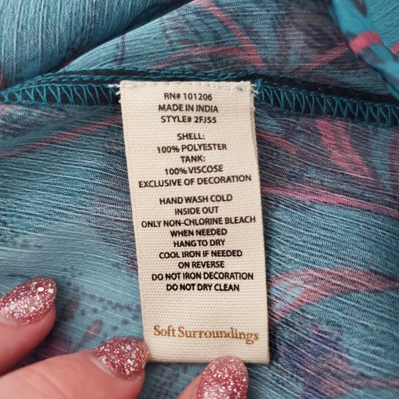 Soft Surrounding Womens Floral Beaded V Neck Tuinc Top Sheer Boho Art To Wear - Picture 5 of 8